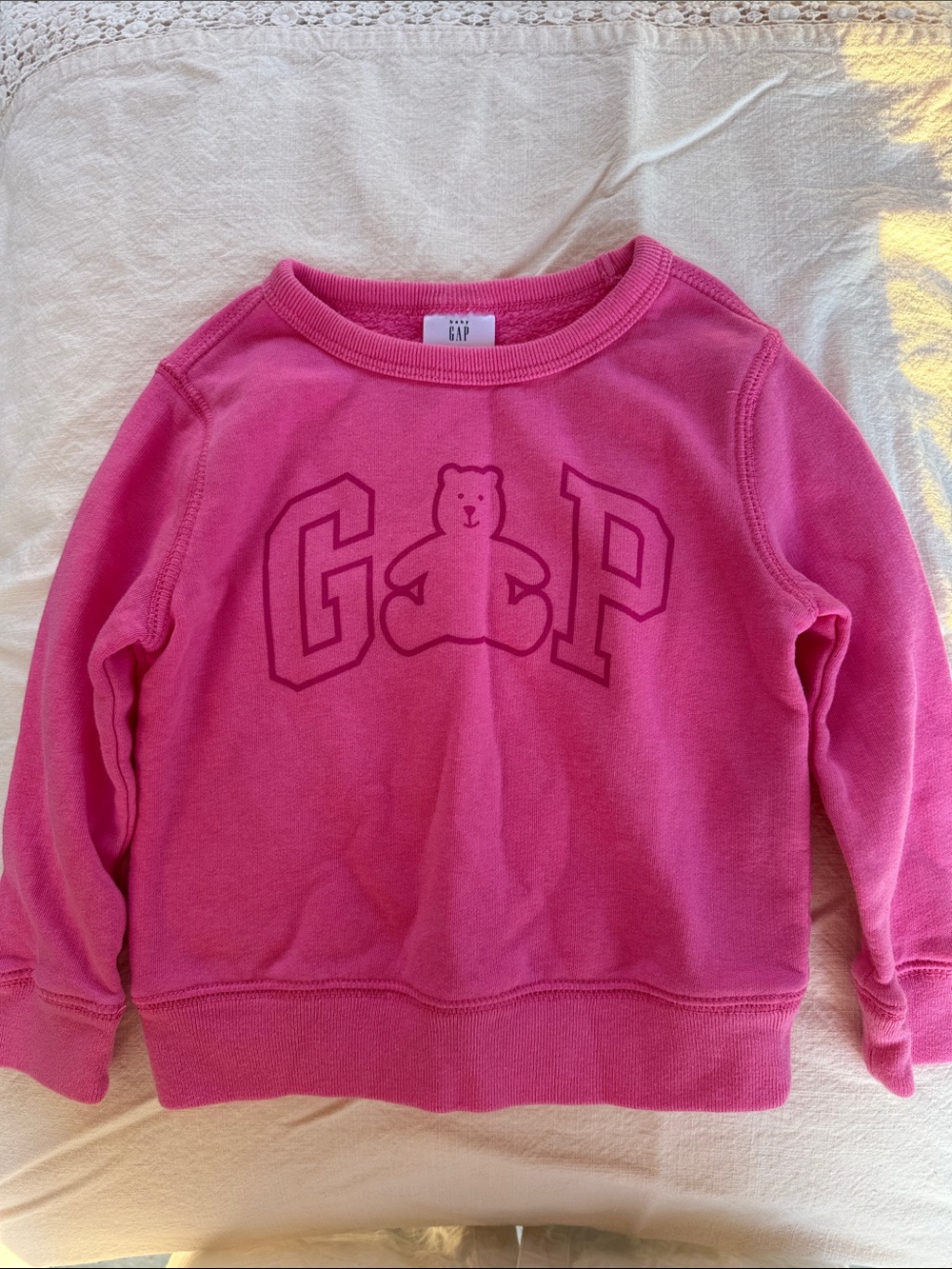GAP Pink Bear Logo Crew Pullover Sweatshirt